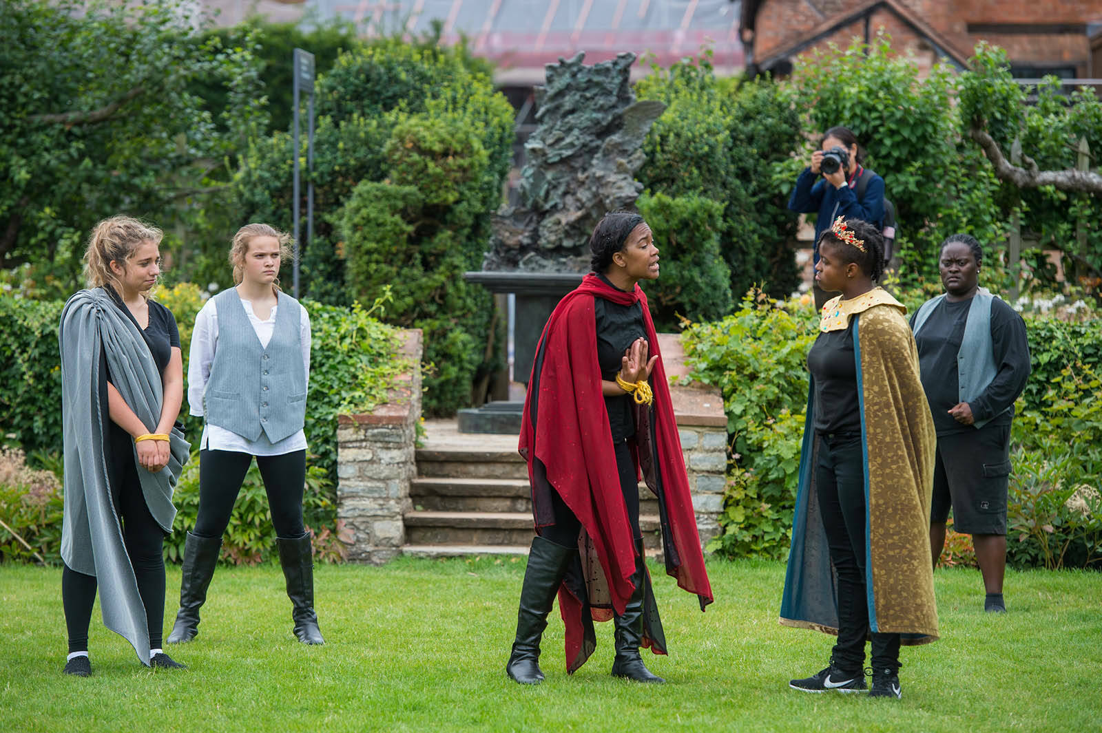 Robinson Shakespeare Company members rehearse at Shakespeare's New Place in Stratford-upon-Avon, Warwickshire, England.