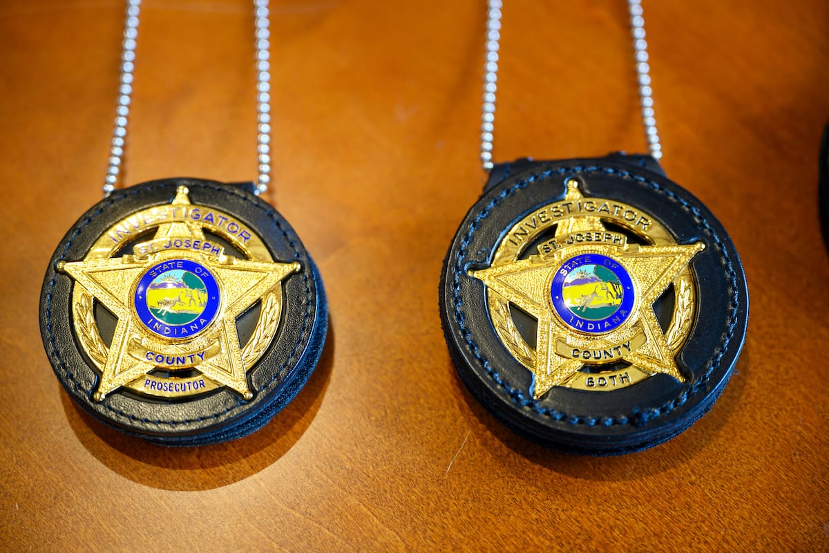 A close-up of the badges.
