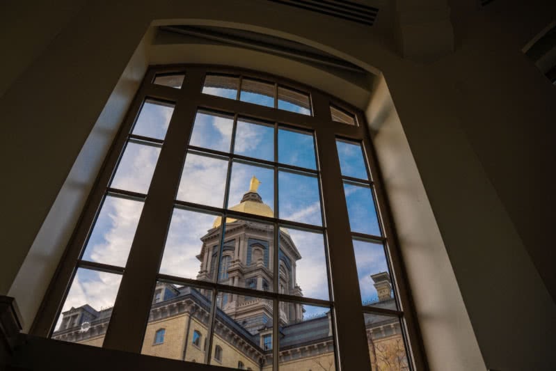 View of the Dome through a window in Remick	Hall