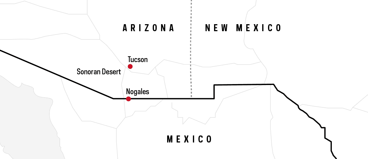 Map of Arizona, New Mexico, and Mexico